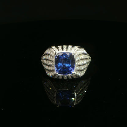 White Gold Cushion Cut Deep Blue Chatham Sapphire Cocktail Ring